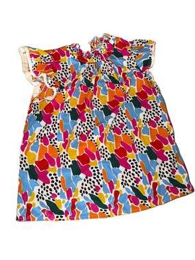 Julia James Multi Colorful Tunic Blouse Ruffle Mock Neck Sleeveless Small (AY8)